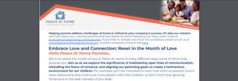 Parenting Portal newsletter, corporate benefits, Employee Benefits for Working Parents, Peace at Home Parenting Solutions